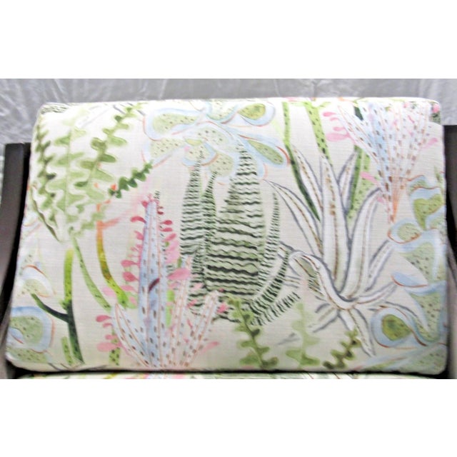 Ballard Designs Chaise Lounge Dark Wood Frame Upholstered Freya Multi Botanical For Sale - Image 10 of 12