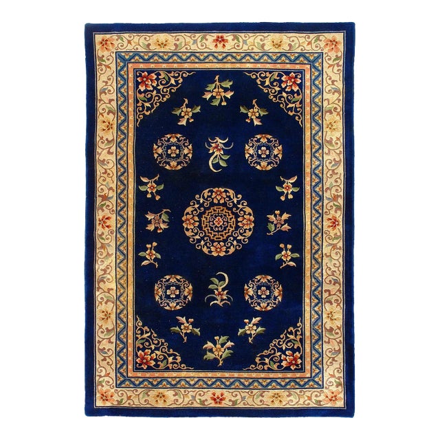 1970s Vintage Navy Blue Chinese Peking Rug For Sale