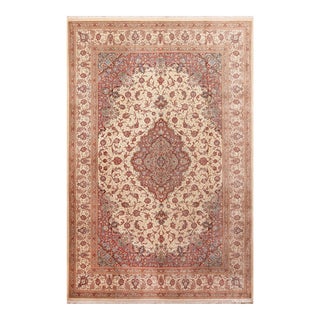 Nazmiyal Collection Floral Vintage Silk Persian Qum Medallion Rug For Sale