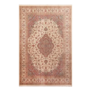 Nazmiyal Collection Floral Vintage Silk Persian Qum Medallion Rug