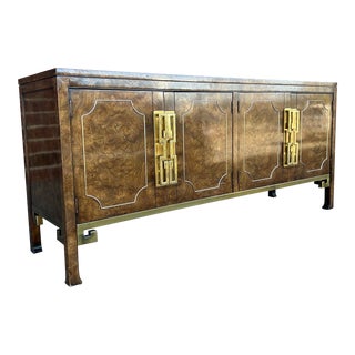 Mastercraft Greek Key Burlwood and Brass Sideboard Credenza For Sale