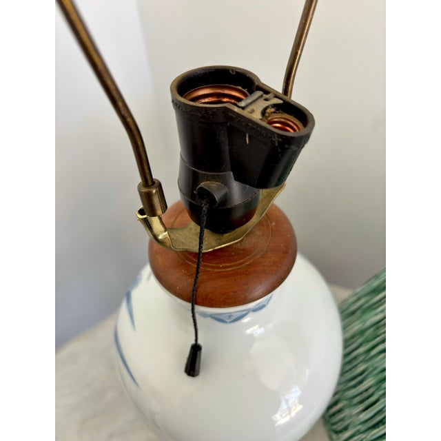 1970s Japanese Iris Lamp With Green Pleated Shade For Sale - Image 9 of 11