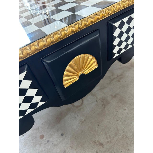 French Vintage Louis XV Style Checkered Coffee Table, Giltwood Accent For Sale - Image 3 of 4