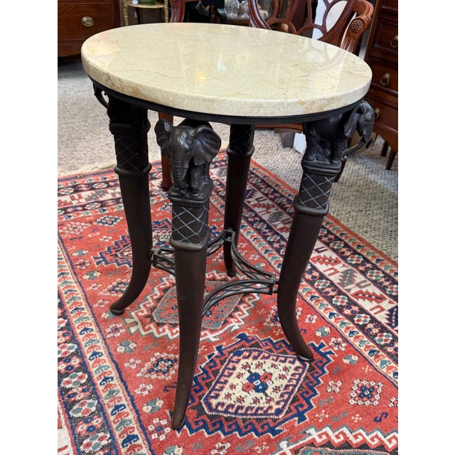 1980s Marble Top & Metal Based End Table With Elephant Motif For Sale - Image 5 of 12