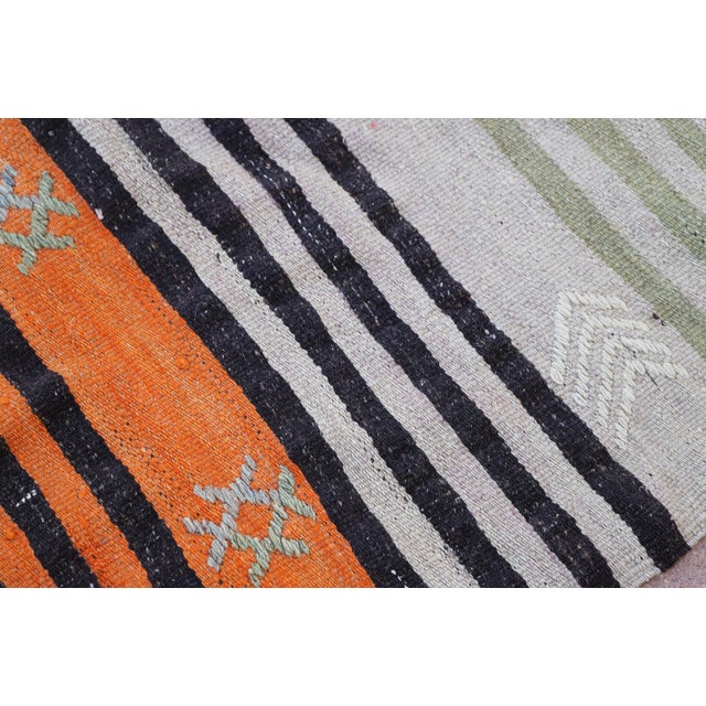 Textile 1960s Rustic Style Handmade Stripe Design Oushak Kilim Rug For Sale - Image 7 of 11