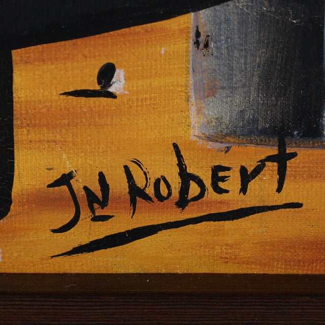 Green Jeanty J N Robert Vintage Haitian Painting on Board of a Village Scene For Sale - Image 8 of 8