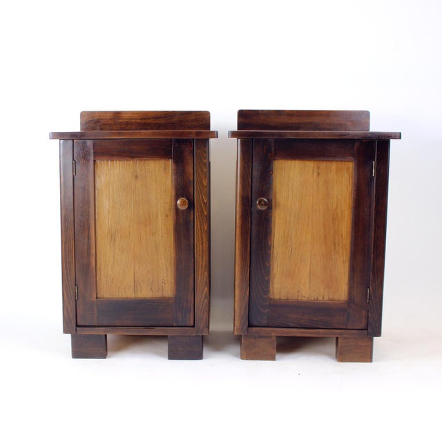 Tall Vintage Bedside Tables in Wood, Czechoslovakia, 1930s, Set of 2 For Sale - Image 16 of 16