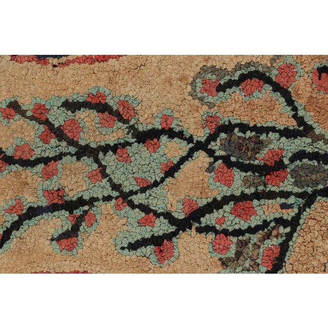 Textile Antique Hooked Rug in Beige-Brown With Tree & Animal Pictorials From Rug & Kilim For Sale - Image 7 of 7