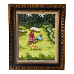 Vintage Karin “Picnic” Impressionist Oil on Canvas Painting – Framed