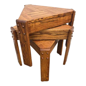1970s Vintage Triangular Parquet Stacking Tables, Set of 3