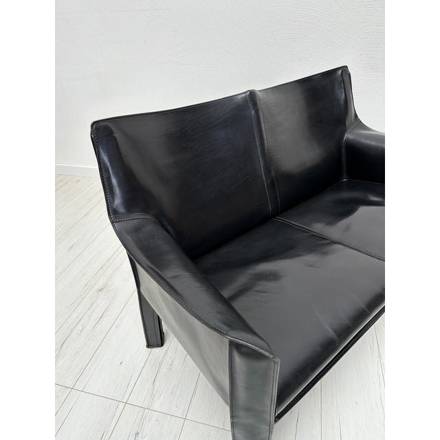 Vintage Italian CAB 414 2-Seater Sofa in in Black Leather by Mario Bellini for Cassina, 1980s For Sale - Image 6 of 10