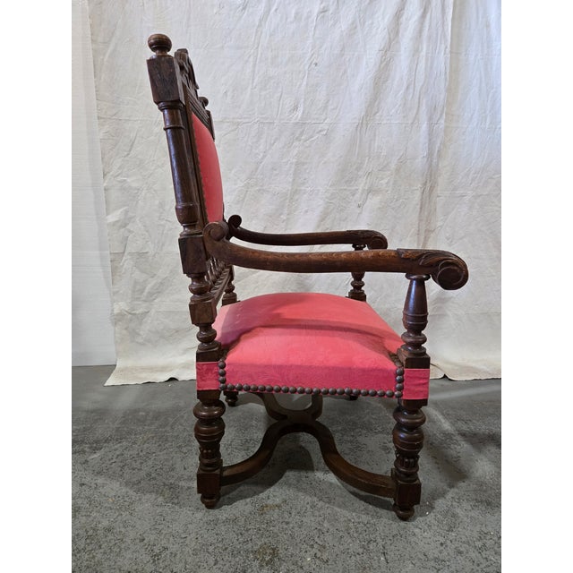 Late 19th Century Pair of Late 19th Century Renaissance Revival Oak Baronial Armchairs For Sale - Image 5 of 11