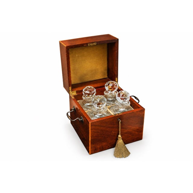Victorian Sheraton Revival Mahogany Decanter Box with Atlantis Decanters, 1800s, Set of 5 For Sale - Image 9 of 9