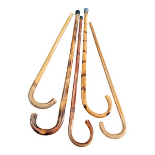 Mid 20th Century Rustic Estate Wood Bamboo Walking Canes - Set of 5 For Sale