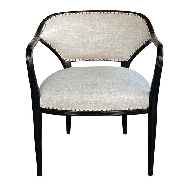 Traditional 1950s Pair of Austrian Secessionist Style Ebonized Open Armchairs For Sale - Image 3 of 5