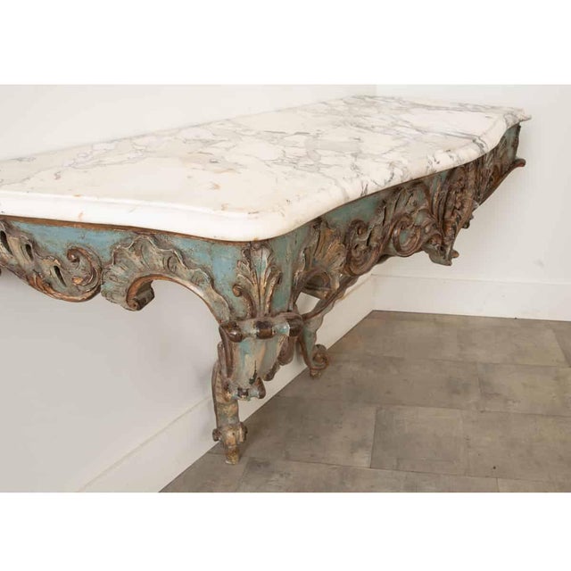 White Italian 19th Century Rococo Painted & Marble Console For Sale - Image 8 of 11
