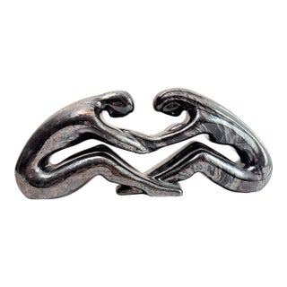 Haeger Postmodern Abstract Sculpture, Marbled Black & Silver Interlocking Figures For Sale