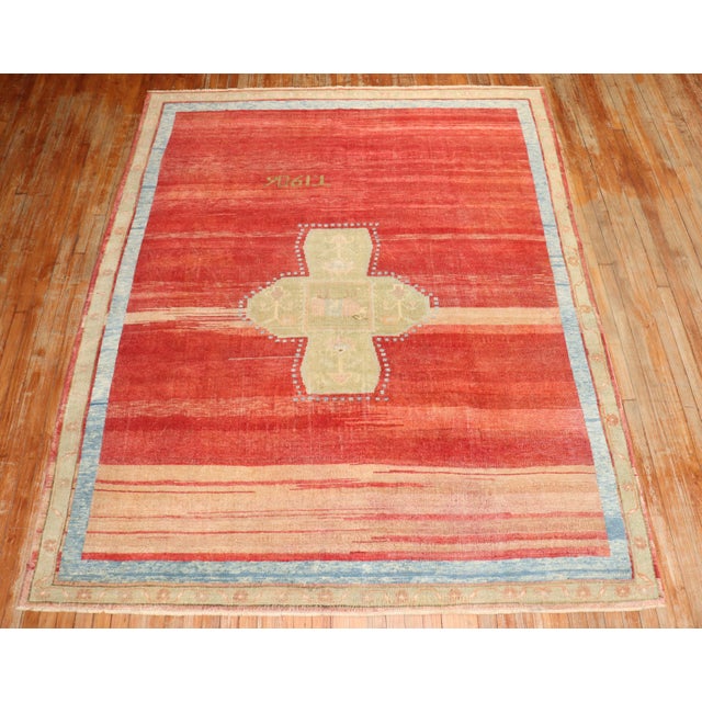 Zabihi Rug Collection Red Turkish Kars Rug Dated 1906 - 6'7" x 8'6" For Sale - Image 9 of 11