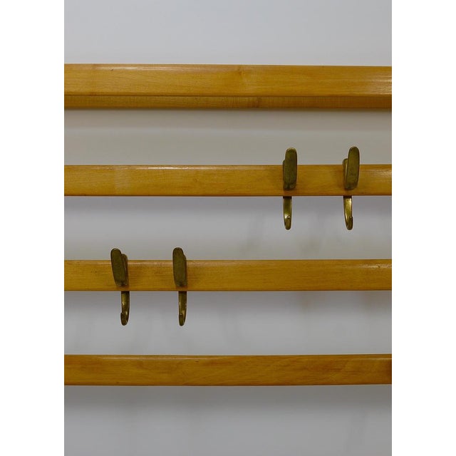 Large Mid-Century Coat Rack in Beech with 8 Brass Hooks attributed to Carl Auböck, 1950s For Sale - Image 11 of 18