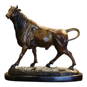 Early 20th Century French Bronze Bull Sculpture on Black Marble Base