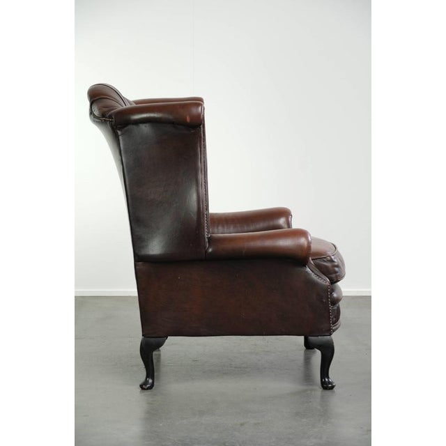 English Cowhide Chesterfield Wing Armchair For Sale - Image 3 of 13