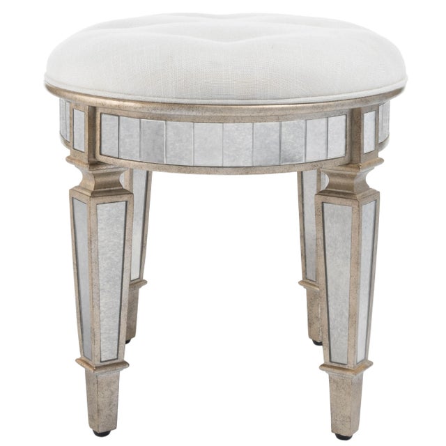 Traditional Garbo Mirrored Vanity 24"W Stool, Silver For Sale - Image 3 of 8