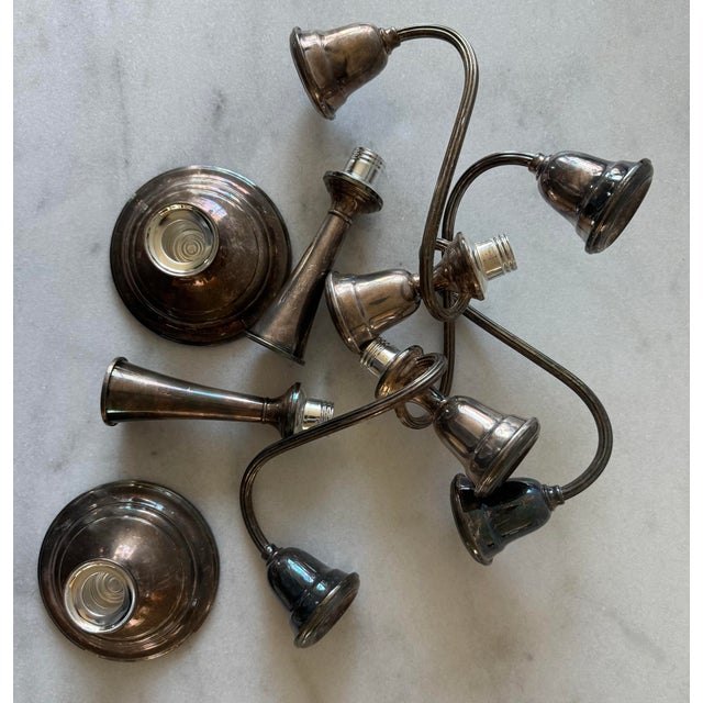 Pair of Vintage Gorham Silver Plated 3 Arm Weighted Candelabras For Sale - Image 9 of 11