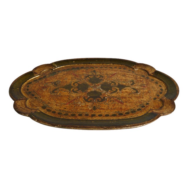 Mid-Century Florentine Rococo Scalloped Giltwood Tray, Italy, 1950s For Sale