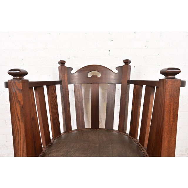 Stickley Brothers Style Antique Mission Oak Arts & Crafts Cube Club Chairs, Pair For Sale In South Bend - Image 6 of 12