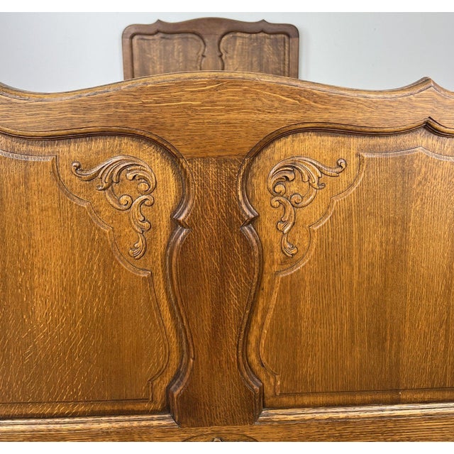 Vintage Louis XVI French Oak Single Bed Frame with Carved Headboard For Sale - Image 6 of 11