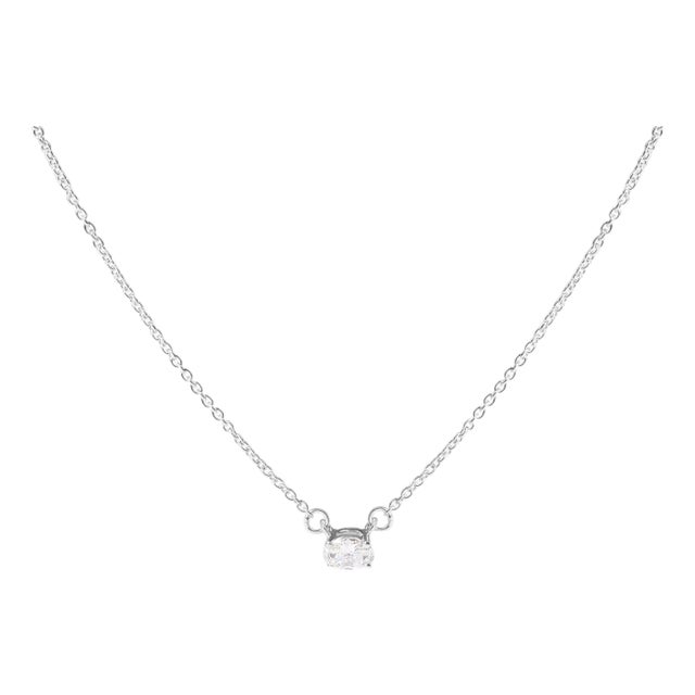 14K White Gold 1/4 Cttw Lab Grown Oval Solitaire Diamond East West 18" Pendant Necklace (G-H Color, VS2-SI1 Clarity) For Sale