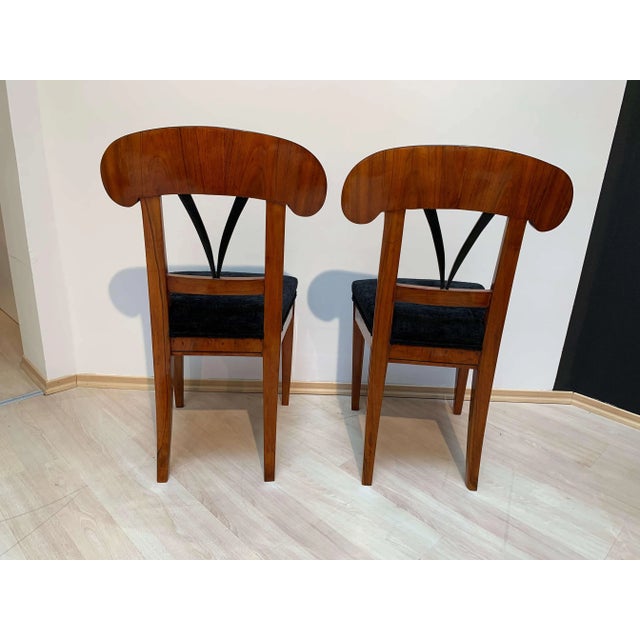 Wood Set of Pair of Biedermeier Shovel Chairs, Walnut, Ink Painting, South Germany, 1830s For Sale - Image 7 of 18