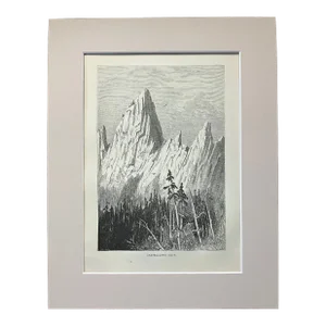 Antique 1874 Wood Engraving "Castellated Rock" CA in Frame-Ready 11x14 Mat