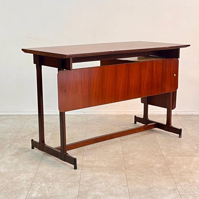 Brown Vintage Italian Desk with Drop-Leaf Top, 1960s For Sale - Image 8 of 9