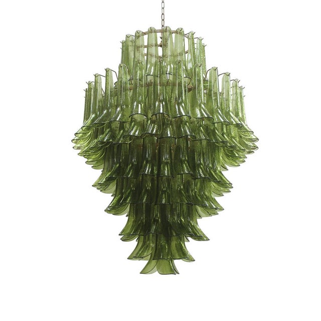 Green Murano Glass Petal Chandelier with Gold-Toned Support, Italy, 1999 For Sale - Image 10 of 10