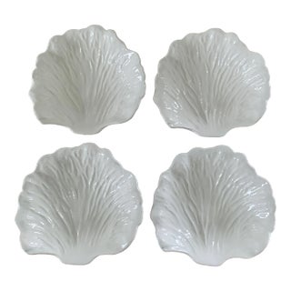 White Porcelain Cabbage Plates, Set of Four For Sale
