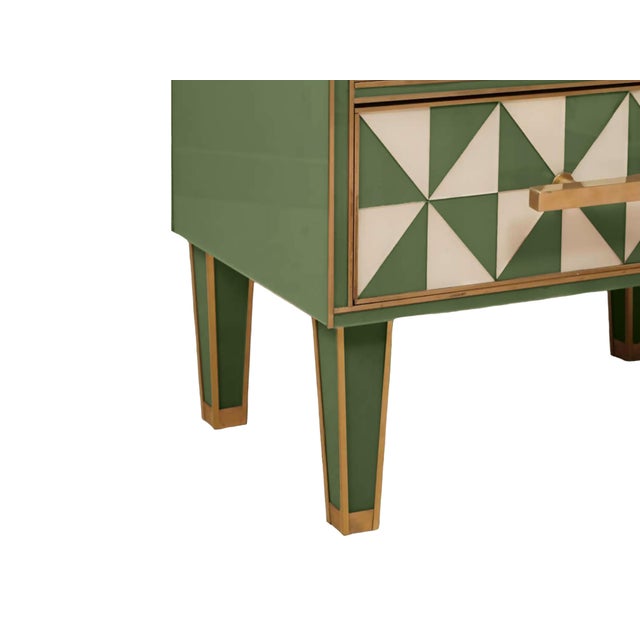 Contemporary Wooden Bedside Tables with Green Optical Murano Glass from Justfurnituress SRL, Set of 2 For Sale - Image 3 of 6