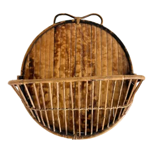 Vintage Burnt Tortoise Rattan Round Wall Shelf