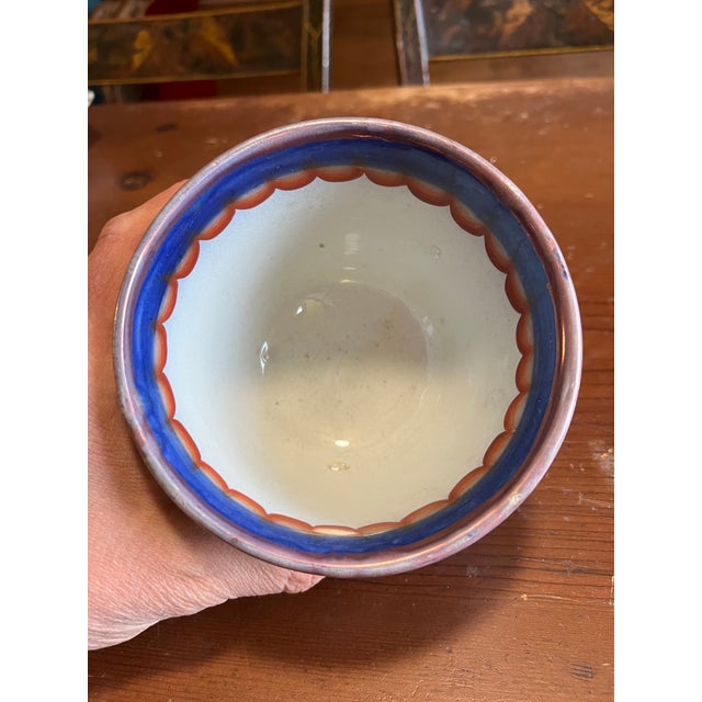 A Fine and Rare Antique Flow-Blue Gaudy Decorated Ironstone Waste Bowl, Staffordshire, England 1840's For Sale - Image 12 of 15