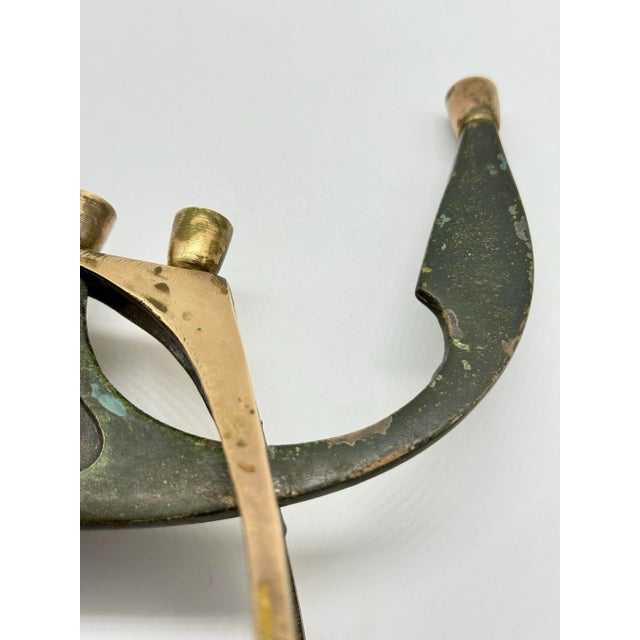 1960s Mid-Century Brass Boat Menorah With Damascene Etching | Vintage Judaica Art Sculpture For Sale - Image 12 of 12