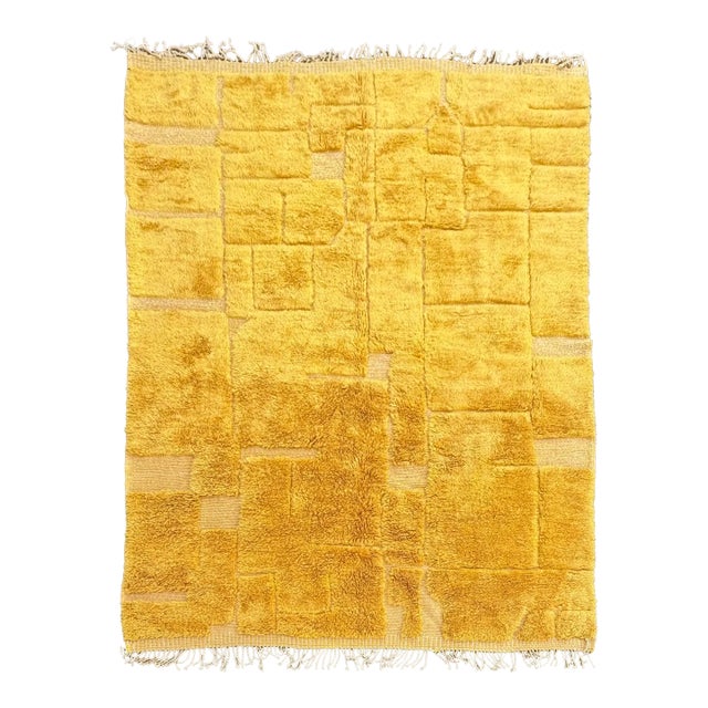 Yellow Moroccan Modern Wool Rug For Sale