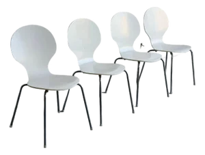 Mid 20th Century Set of 4 Danish Modern White Stacking Dining Chairs Mid Century Chrome Chairs