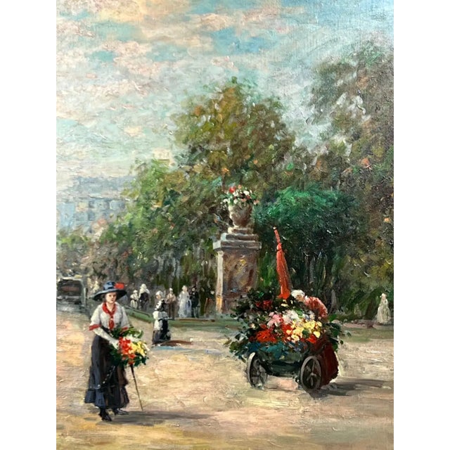 1980s Impressionist Paris Street Scene, Tuileries Garden in Silver Frame, Signed 1980's For Sale - Image 5 of 12