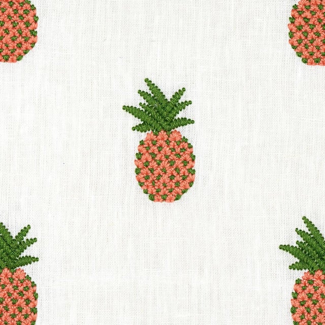 Traditional Sample - Schumacher Pineapple Embroidery Fabric, Apricot on Ivory For Sale - Image 3 of 5
