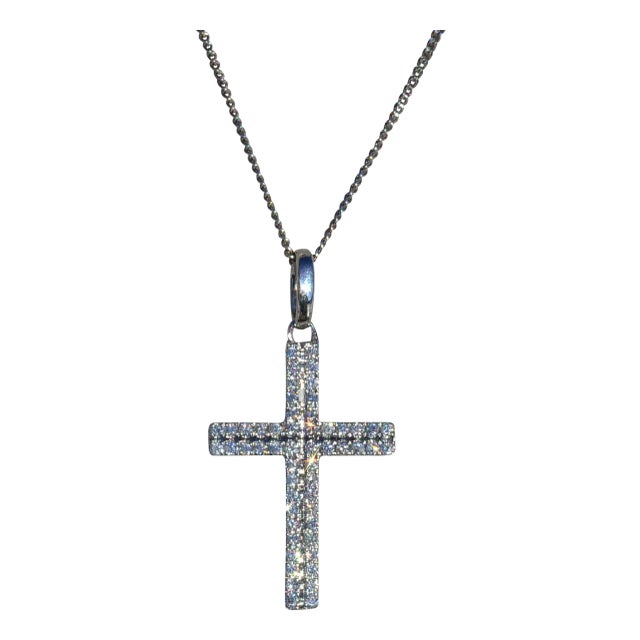 The Gemma: Ladies 14K White Gold Diamond Cross Necklace For Sale