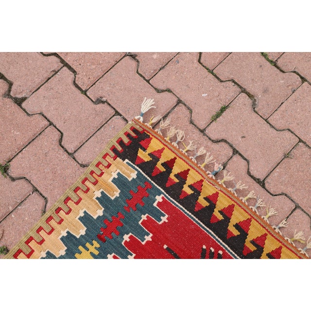 Textile 1980s Ethnic Turkish Hand-Knotted Abstract Pattern Kilim For Sale - Image 7 of 10