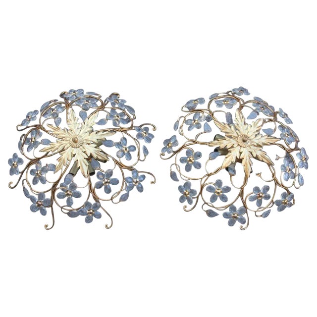 Mid-Century Modern French Crystal Ceiling Lights from Maison Baguès, Set of 2 For Sale