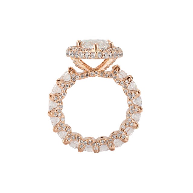 Early 21st Century 18k Rose Gold Igi 8.85ctw Marquee Lab Grown Diamond Eternity Engagement Ring, Size 6 For Sale - Image 5 of 8