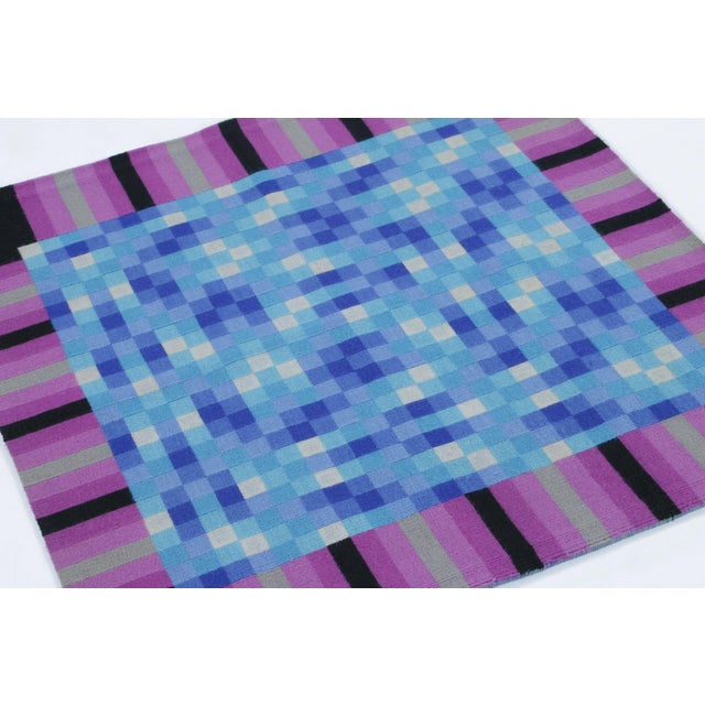 Rug & Kilim Vintage Square j.c Bissery Signed Modernist Tapestry in Blue Tones - Rug & Kilim For Sale - Image 4 of 7