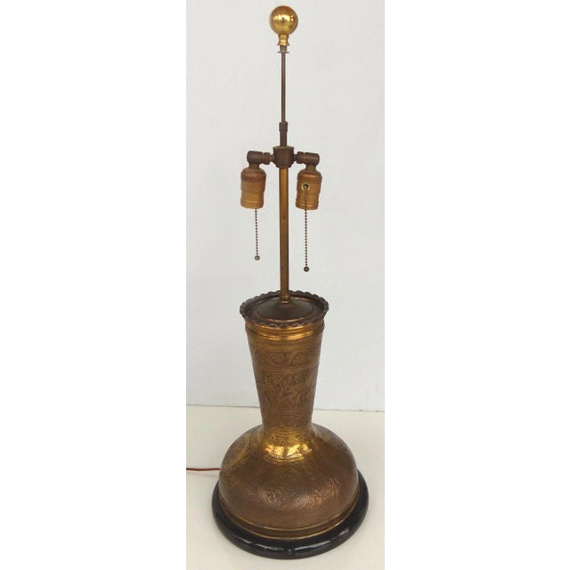 Incised Brass Table Lamp With Wood Base For Sale - Image 9 of 10